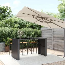 Berkfield Home Bar Table with Glass Top Black 185x80x110 cm Poly Rattan - Size: 185 x 80 x 110 cm - thumbnail 1