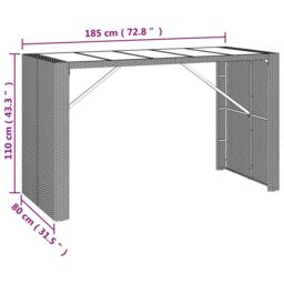 Berkfield Home Bar Table with Glass Top Black 185x80x110 cm Poly Rattan - Size: 185 x 80 x 110 cm - thumbnail 6