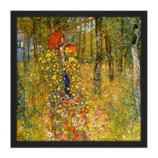 "Artery8 Wall Art Print Gustav Klimt Wayside Shrine Crucifix Farm Garden Square Framed Picture 16X16 Inch in Black - Size: W16"" x H16""" - image 1