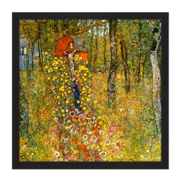 "Artery8 Wall Art Print Gustav Klimt Wayside Shrine Crucifix Farm Garden Square Framed Picture 16X16 Inch in Black - Size: W16"" x H16""" - thumbnail 1