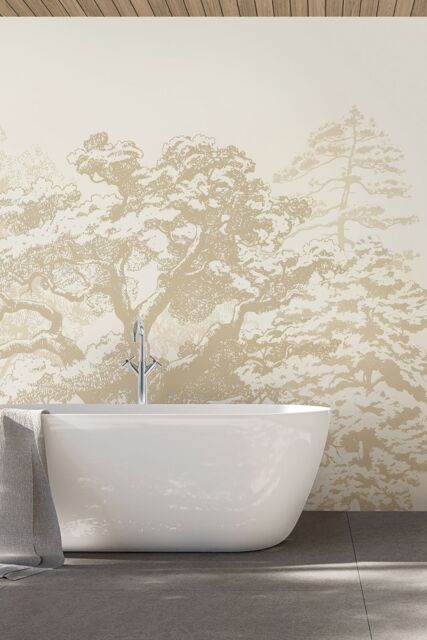 Origin Murals Etched Trees Wall Mural in Light Beige - Size: W350 cm x H280 cm - image 1