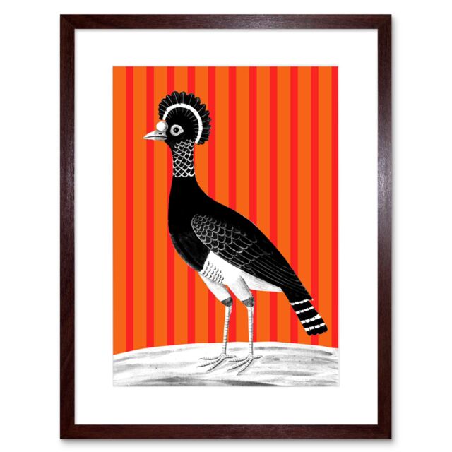 "Artery8 Wall Art Print Tall Birds On Stripes Carafson Hen Artwork Framed 9X7 Inch in Brown - Size: W7"" x H9""" - image 1