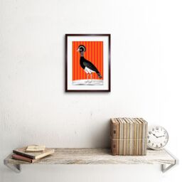 "Artery8 Wall Art Print Tall Birds On Stripes Carafson Hen Artwork Framed 9X7 Inch in Brown - Size: W7"" x H9""" - thumbnail 2