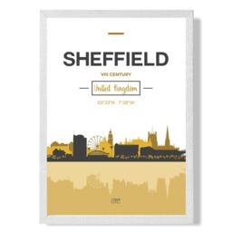 ARTZE Sheffield Yellow & Black City Skyline Framed Print SIZE: A4 with White Frame - Size: A2 - thumbnail 1