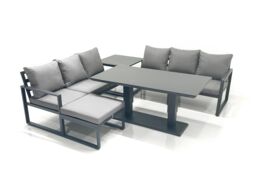 Fimous 7 Seater Aluminium Outdoor Garden Furniture Set with Adjustable Rising Lifting Dining Table 3 Seater Sofa Big Footstool Side Table Dark Grey - thumbnail 2