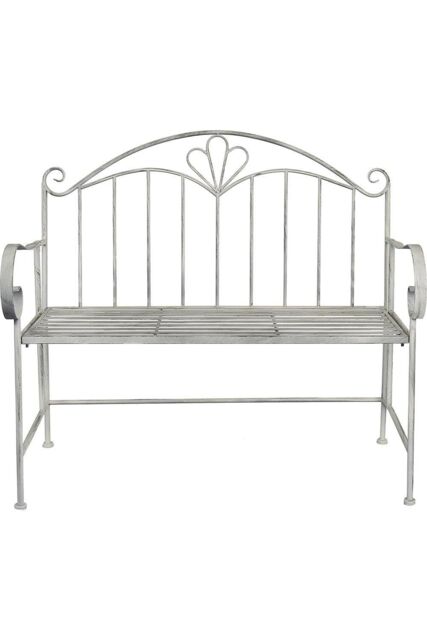 Glamhaus Metal Garden Bench Patio Furniture Seat Foldable Antique Grey - image 1