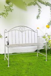 Glamhaus Metal Garden Bench Patio Furniture Seat Foldable Antique Grey - thumbnail 2