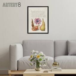 "Artery8 Medlar Poppy Anemone & Pear Calligraphy Framed Canvas Wall Art Print in White - Size: W12"" x H16""" - thumbnail 3