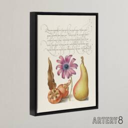 "Artery8 Medlar Poppy Anemone & Pear Calligraphy Framed Canvas Wall Art Print in White - Size: W12"" x H16""" - thumbnail 2