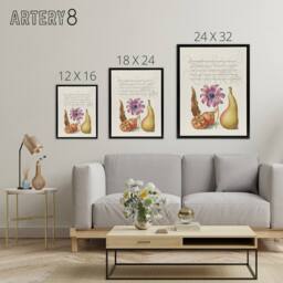 "Artery8 Medlar Poppy Anemone & Pear Calligraphy Framed Canvas Wall Art Print in White - Size: W12"" x H16""" - thumbnail 4