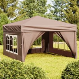 Berkfield Home Folding Party Tent with Sidewalls Taupe 3x3 m in Beige - thumbnail 1