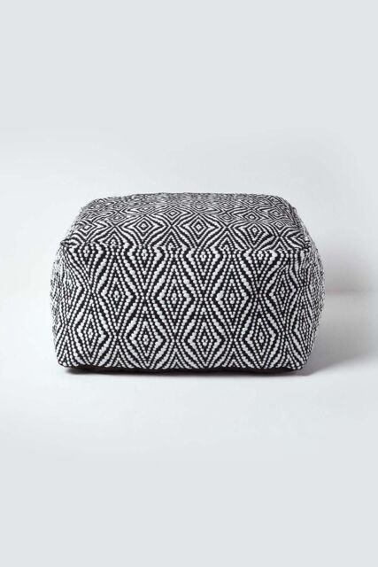 Homescapes Trance Diamond Pattern Square Bean Filled Pouffe, 60 cm in Black - image 1