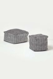Homescapes Trance Diamond Pattern Square Bean Filled Pouffe, 60 cm in Black - thumbnail 5