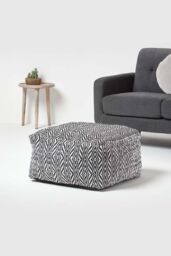 Homescapes Trance Diamond Pattern Square Bean Filled Pouffe, 60 cm in Black - thumbnail 2