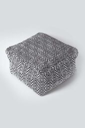 Homescapes Trance Diamond Pattern Square Bean Filled Pouffe, 60 cm in Black - thumbnail 3
