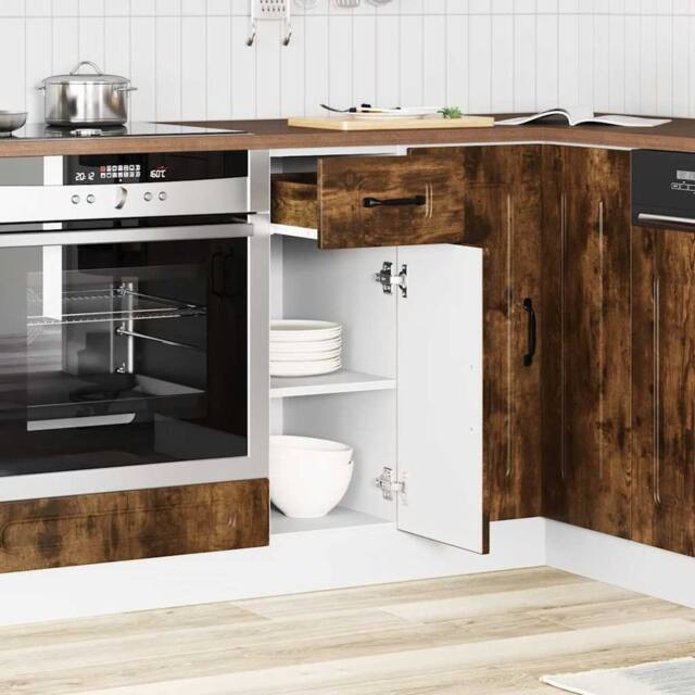Berkfield Home Kitchen Base Cabinet Kalmar Smoked Oak Engineered Wood in Brown - image 1