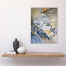 "Artery8 Seagull Aldeburgh Beach Suffolk Watercolour Coast Wall Art Print in Beige - Size: W18"" x H24""" - thumbnail 4