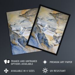 "Artery8 Seagull Aldeburgh Beach Suffolk Watercolour Coast Wall Art Print in Beige - Size: W18"" x H24""" - thumbnail 2