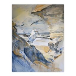 "Artery8 Seagull Aldeburgh Beach Suffolk Watercolour Coast Wall Art Print in Beige - Size: W18"" x H24""" - thumbnail 1