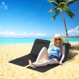 OUTSUNNY 2 Pieces Outdoor Beach Mat Steel Reclining Chair Set w/ Pillow in Black