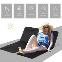OUTSUNNY 2 Pieces Outdoor Beach Mat Steel Reclining Chair Set w/ Pillow in Black - thumbnail 4