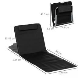 OUTSUNNY 2 Pieces Outdoor Beach Mat Steel Reclining Chair Set w/ Pillow in Black - thumbnail 3