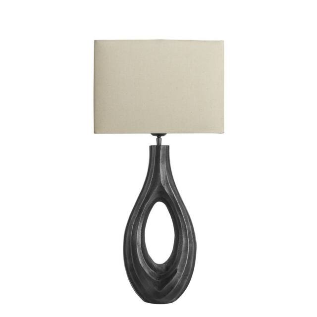 Industville Ornate Ellipse Table Lamp - Pewter - Cotton Round Rectangle Shade in Dark Grey - Size: Medium - image 1