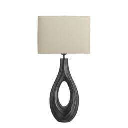 Industville Ornate Ellipse Table Lamp - Pewter - Cotton Round Rectangle Shade in Dark Grey - Size: Medium