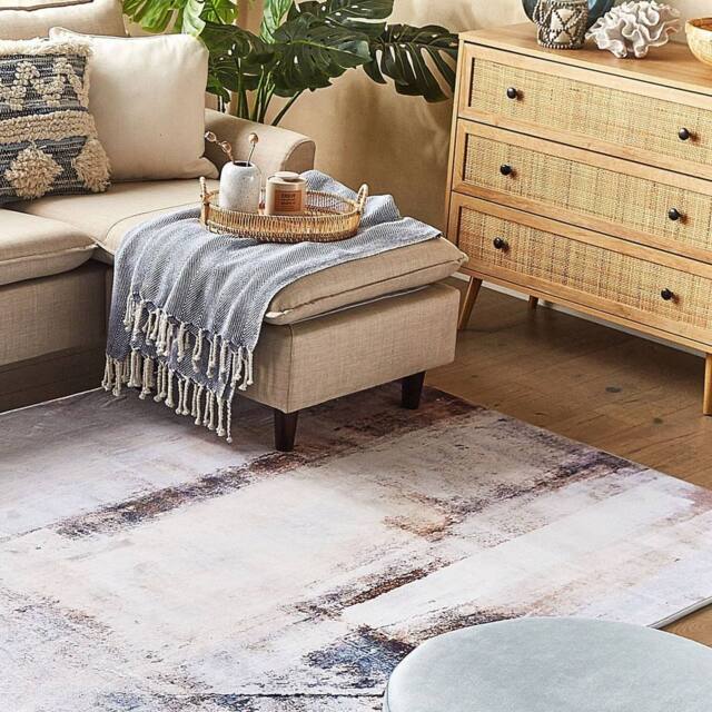 Wyld and Coco Rug Beige Multicolour 140 x 200 cm - 3D Print Low Pile Modern Abstract - Size: 140 cm x 200 cm - image 1