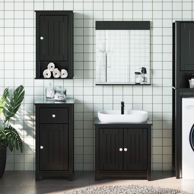 Berkfield Home 3 Piece Bathroom Furniture Set BERG Black Solid Wood Pine - image 1