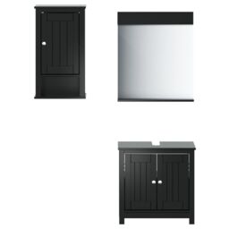 Berkfield Home 3 Piece Bathroom Furniture Set BERG Black Solid Wood Pine - thumbnail 2