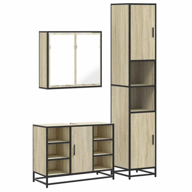 Berkfield Home 3 Piece Bathroom Furniture Set Sonoma Oak Engineered Wood in Brown - image 1