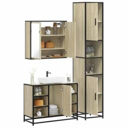 Berkfield Home 3 Piece Bathroom Furniture Set Sonoma Oak Engineered Wood in Brown - thumbnail 2
