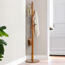 Rafaelo Mobilia Adjustable Wooden 8 Hook Coat Stand With Round Base in Brown - thumbnail 4