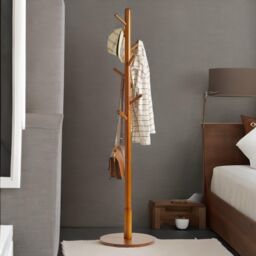 Rafaelo Mobilia Adjustable Wooden 8 Hook Coat Stand With Round Base in Brown - thumbnail 2
