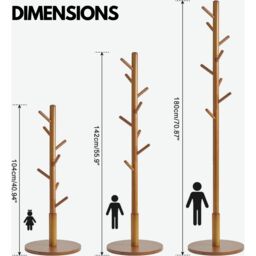Rafaelo Mobilia Adjustable Wooden 8 Hook Coat Stand With Round Base in Brown - thumbnail 6