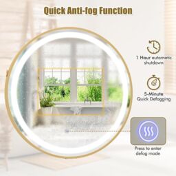 Gymax 60 x 60 CM Bathroom Wall Mirror With Hanging Strap 3 Colors LED Light in Gold - thumbnail 5
