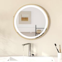 Gymax 60 x 60 CM Bathroom Wall Mirror With Hanging Strap 3 Colors LED Light in Gold - thumbnail 6