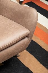 Orsina Faux Brown Leather Armchair With Swivel Base, Accent Chair With Button Tufted Backrest, Metallic Reading Seat - thumbnail 2