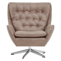 Orsina Faux Brown Leather Armchair With Swivel Base, Accent Chair With Button Tufted Backrest, Metallic Reading Seat - thumbnail 1