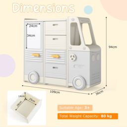 Costway Toy Storage Organizer Bus-shaped Children Cabinet w/Drawers in Beige - thumbnail 2
