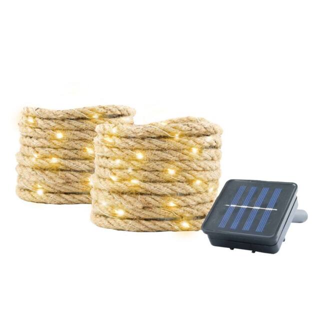 Gardenwize Pack of 2 4 m Decorative Solar Rope Lights for Garden in Beige - image 1