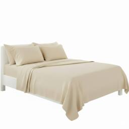 Snug City Plain Poly Cotton Easy Care Fitted Flat Sheet Matching Pillowcases Set in Cream - Size: Super King - thumbnail 2
