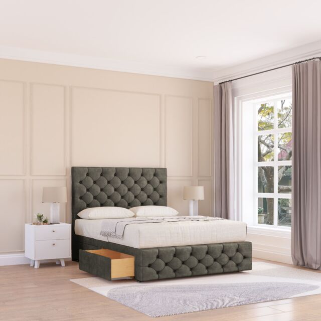 "Sloomy Watson Divan Bed Base 2 Drawers 12"" Footboard & 26"" Struts Headboard in Light Grey - Size: Single" - image 1