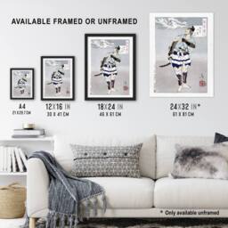 Artery8 Yoshitoshi Japanese Samurai Vintage Japanese Ukiyo-e Framed Art Print in Grey - Size: A4 - thumbnail 3