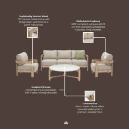 Royalcraft EVORA 5-Seater Wood Lounging Set with Coffee Table in Beige - thumbnail 4