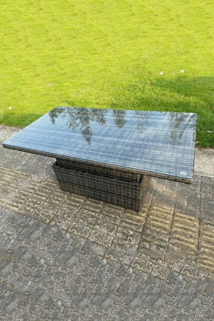 Fimous PE Wicker Rattan Garden Furniture Lifting Adjustable Rising Dining or Coffee Table in Dark Grey - image 1