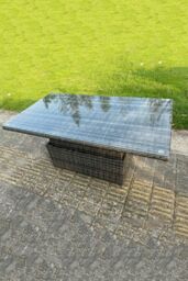 Fimous PE Wicker Rattan Garden Furniture Lifting Adjustable Rising Dining or Coffee Table in Dark Grey