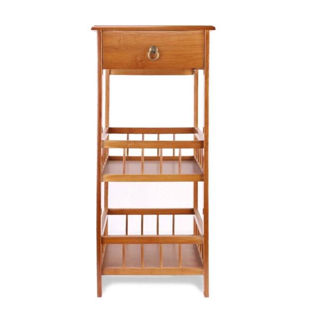 VOGREX 3-Tier Side Table Drawer Telephone Lamp Plant Stand Hall Sofa Rack in Light Brown - image 1