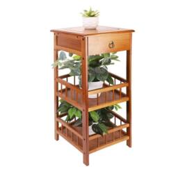 VOGREX 3-Tier Side Table Drawer Telephone Lamp Plant Stand Hall Sofa Rack in Light Brown - thumbnail 4